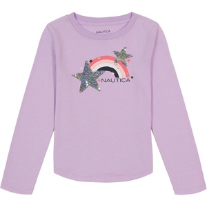 image:imageNautica Girls Long Sleeve Graphic TShirt Flip Sequin and Glitter EmbellishmentsLavendula Rainbow