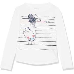 image:imageNautica Girls Long Sleeve Graphic TShirt Flip Sequin and Glitter EmbellishmentsWhite Paint