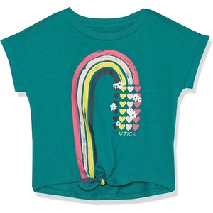 image:imageNautica Girls Short Sleeve Graphic Logo TShirt Everyday Casual Wear Soft amp Comfortable FitQuetzal Green Rainbow