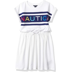 image:imageNautica Girls Short Sleeve Jersey Tee Dress with Elastic Cinched Waist Fun Designs amp ColorsWhite