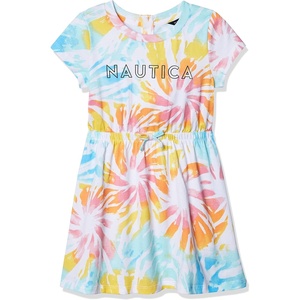 image:imageNautica Girls Short Sleeve Jersey Tee Dress with Elastic Cinched Waist Fun Designs amp ColorsWhite Sunburst Tie Dye