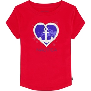 image:imageNautica Girls Short Sleeve Legacy TShirt with Flip Sequin Design Cotton Tee with Tagless InteriorNautica Red Anchor