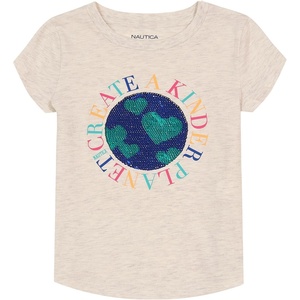 image:imageNautica Girls Short Sleeve Legacy TShirt with Flip Sequin Design Cotton Tee with Tagless InteriorOatmeal Heather