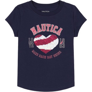 image:imageNautica Girls Short Sleeve Legacy TShirt with Flip Sequin Design Cotton Tee with Tagless InteriorPeacoat Heart Shine