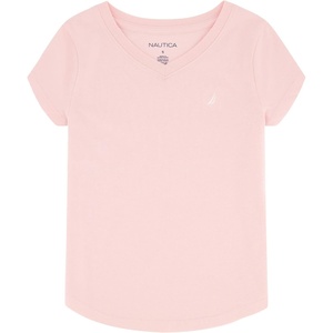 image:imageNautica Girls Short Sleeve VNeck TShirt Solid Cotton Blend Tee with Tagless InteriorAlmond Blossom