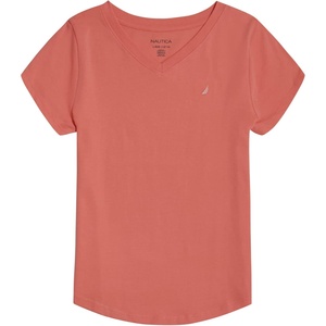 image:imageNautica Girls Short Sleeve VNeck TShirt Solid Cotton Blend Tee with Tagless InteriorGeorgia Peach