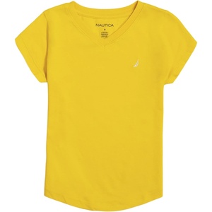 image:imageNautica Girls Short Sleeve VNeck TShirt Solid Cotton Blend Tee with Tagless InteriorLemon