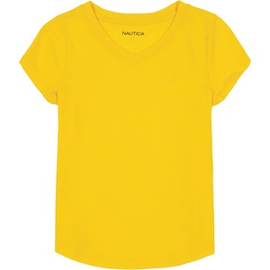 image:imageNautica Girls Short Sleeve VNeck TShirt Solid Cotton Blend Tee with Tagless InteriorMaize