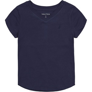 image:imageNautica Girls Short Sleeve VNeck TShirt Solid Cotton Blend Tee with Tagless InteriorPeacoat