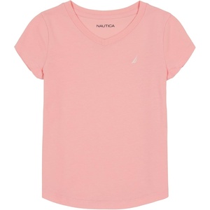 image:imageNautica Girls Short Sleeve VNeck TShirt Solid Cotton Blend Tee with Tagless InteriorPink Dolphin