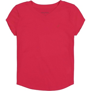 image:imageNautica Girls Short Sleeve VNeck TShirt Solid Cotton Blend Tee with Tagless InteriorVirtual Pink
