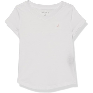 image:imageNautica Girls Short Sleeve VNeck TShirt Solid Cotton Blend Tee with Tagless InteriorWhite
