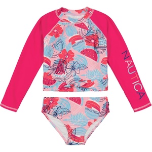 image:imageNautica Girls Twopiece Rashguard Swimsuit Set UPF 50 Sun Protection QuickDry Bathing SuitBeetroot Floral Fruit