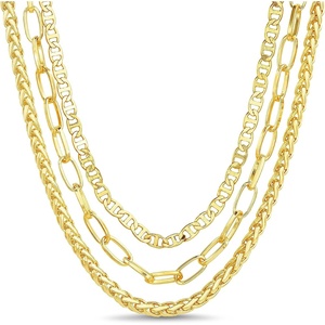 image:imageNautica Three Row Layered Necklace for Women Mariner Wheat Paperclip Chain