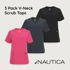 image:imageNautica Scrub Tops Women  3 Pack Stretch Fabric VNeck Nurse Shirt3 Pack BlkChrFus