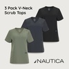 image:imageNautica Scrub Tops Women  3 Pack Stretch Fabric VNeck Nurse Shirt3 Pack BlkChrOlv