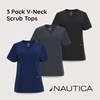 image:imageNautica Scrub Tops Women  3 Pack Stretch Fabric VNeck Nurse Shirt3 Pack BlkNvyChr