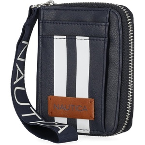 image:imageNautica Everglades Small Wallet for Women Compact Thin Wristlet Credit Card Wallet with ID Window Zippered Coin Purse BlackIndigo RacingStripe