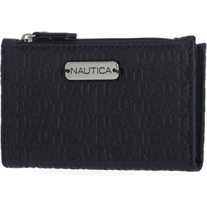 image:imageNautica High Tide Small Wallet for Women RFID Blocking Slim Credit Card Holder with Zipper Coin Pocket Bifold Compact Wallet with ID Window Black PrintedIndigo