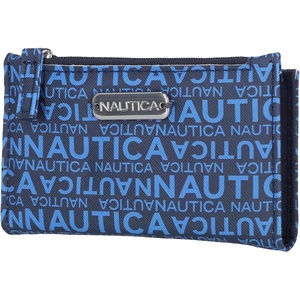 image:imageNautica High Tide Small Wallet for Women RFID Blocking Slim Credit Card Holder with Zipper Coin Pocket Bifold Compact Wallet with ID Window Black PrintedAmericana Logo
