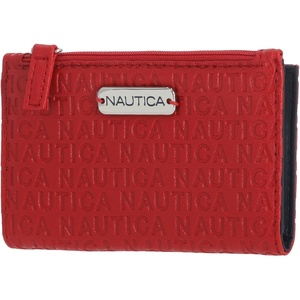 image:imageNautica High Tide Small Wallet for Women RFID Blocking Slim Credit Card Holder with Zipper Coin Pocket Bifold Compact Wallet with ID Window Black PrintedFuego Red