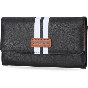 image:imageNautica Money Manager Womens Slim RFID Blocking Wallet Small Bifold Credit Card Holder with Zipper Coin Pocket and ID WindowBlack Racing Stripe