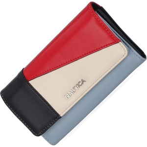 image:imageNautica Money Manager Womens Slim RFID Blocking Wallet Small Bifold Credit Card Holder with Zipper Coin Pocket and ID WindowColorblock Blue