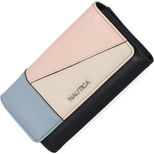 image:imageNautica Money Manager Womens Slim RFID Blocking Wallet Small Bifold Credit Card Holder with Zipper Coin Pocket and ID WindowColorblock Indigo