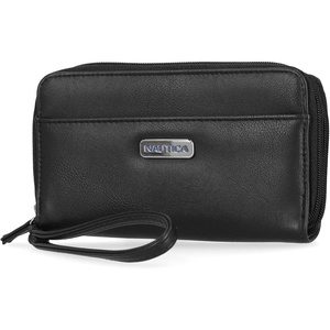 image:imageNautica On The Double Zip Around Vegan Leather Womens RFID Clutch Wallet With Wristlet Strap Indigo RedBlack