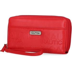 image:imageNautica On The Double Zip Around Vegan Leather Womens RFID Clutch Wallet With Wristlet Strap Indigo RedFuego Red 2