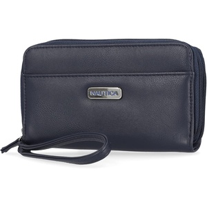 image:imageNautica On The Double Zip Around Vegan Leather Womens RFID Clutch Wallet With Wristlet Strap Indigo RedIndigo