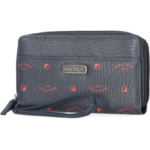image:imageNautica On The Double Zip Around Vegan Leather Womens RFID Clutch Wallet With Wristlet Strap Indigo RedIndigoRed