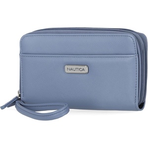image:imageNautica On The Double Zip Around Vegan Leather Womens RFID Clutch Wallet With Wristlet Strap Indigo RedMarina