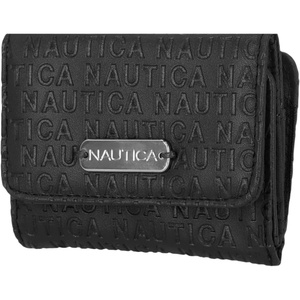 image:imageNautica Rowers End Small Wallet for Women RFID Blocking Slim Credit Card Holder with Zipper Coin Pocket Bifold Compact Wallet with ID Window in Indigo BoneBlack Logo