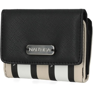 image:imageNautica Rowers End Small Wallet for Women RFID Blocking Slim Credit Card Holder with Zipper Coin Pocket Bifold Compact Wallet with ID Window in Indigo BoneBlackWhiteOatmeal
