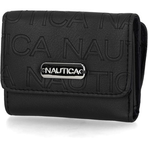 image:imageNautica Rowers End Small Wallet for Women RFID Blocking Slim Credit Card Holder with Zipper Coin Pocket Bifold Compact Wallet with ID Window in Indigo BoneBlack Embossed