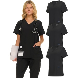 image:imageNautica Scrub Tops Women  3 Pack Stretch Fabric VNeck Nurse Shirt3 Pack BlkBlkBlk