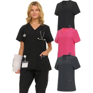 image:imageNautica Scrub Tops Women  3 Pack Stretch Fabric VNeck Nurse Shirt3 Pack BlkChrFus