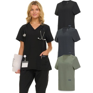 image:imageNautica Scrub Tops Women  3 Pack Stretch Fabric VNeck Nurse Shirt3 Pack BlkChrOlv