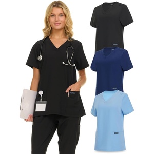 image:imageNautica Scrub Tops Women  3 Pack Stretch Fabric VNeck Nurse Shirt3 Pack BlkNvyCeil