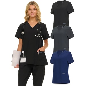 image:imageNautica Scrub Tops Women  3 Pack Stretch Fabric VNeck Nurse Shirt3 Pack BlkNvyChr