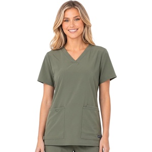 image:imageNautica Scrub Tops Women  Stretch Fabric Medical Nurse Shirt VNeckOlive