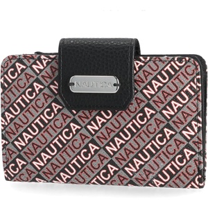 image:imageNautica Womens Close Reach Vegan Leather RFID Wallet Small Credit Card Holder Purse with Zipper Coin Pocket and ID Window in IndigoBlack Jacquard
