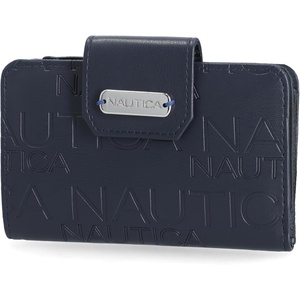 image:imageNautica Womens Close Reach Vegan Leather RFID Wallet Small Credit Card Holder Purse with Zipper Coin Pocket and ID Window in IndigoIndigo Embossed