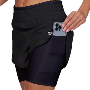 image:imageWomens Running Shorts Elastic High Waisted DryFit Moisture Wicking Performance Workout Athletic Biker Compression PocketBlack  Black