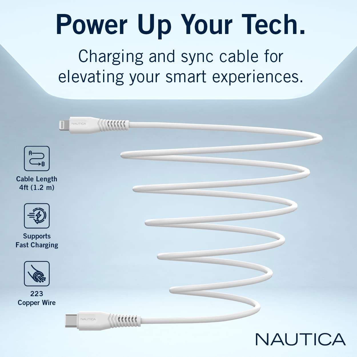 image:imageNautica USB C to Lightning Cable Type C to Lightning Cable USB C Charger MFi Verified Fast Charger Charging Cord Compatible with iPhone 1312 Pro Max11XXSXR iPad AirPod 4 Ft NavyWhite