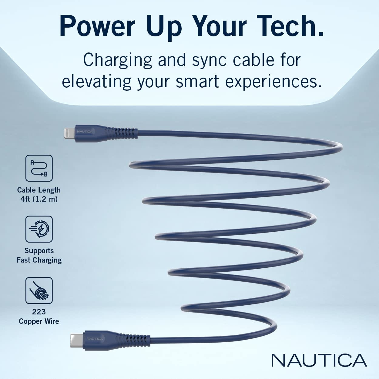 image:imageNautica USB C to Lightning Cable Type C to Lightning Cable USB C Charger MFi Verified Fast Charger Charging Cord Compatible with iPhone 1312 Pro Max11XXSXR iPad AirPod 4 Ft NavyNavy