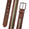 image:imageNautica Mens Signature Leather and Canvas Belt  Ribbon Detail  Flag Design  Classic  Casual  Metal BuckleRibbon Panel  TanGreen