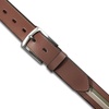 image:imageNautica Mens Signature Leather and Canvas Belt  Ribbon Detail  Flag Design  Classic  Casual  Metal BuckleRibbon Panel  TanGreen