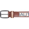 image:imageNautica Mens Signature Leather and Canvas Belt  Ribbon Detail  Flag Design  Classic  Casual  Metal BuckleSignature Logo  Beige